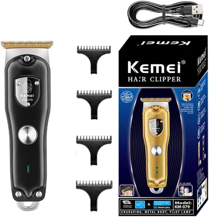 KEMEI Professional Hair Clipper & Shaver, Carbon Steel Cutter, 100 Min Usage, 4 Combs - Gold