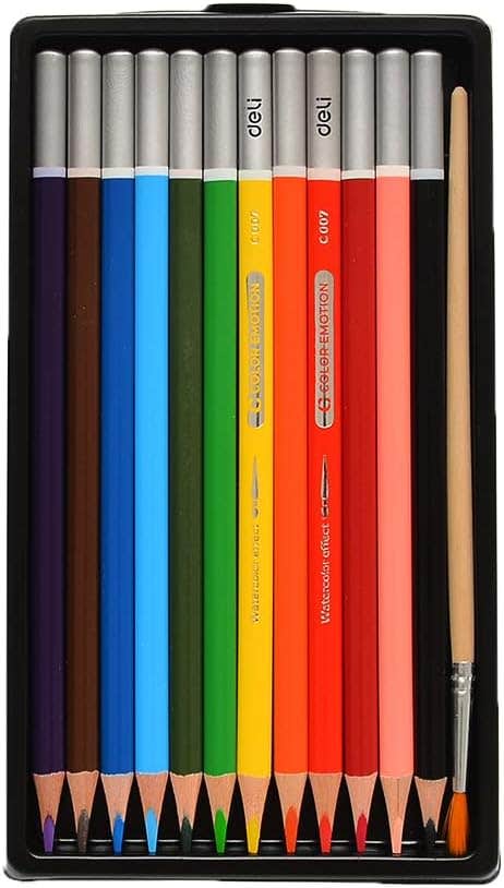 Deli Emotion C00700 Watercolor Pencils - Pack of 12 Colors, Multicolor