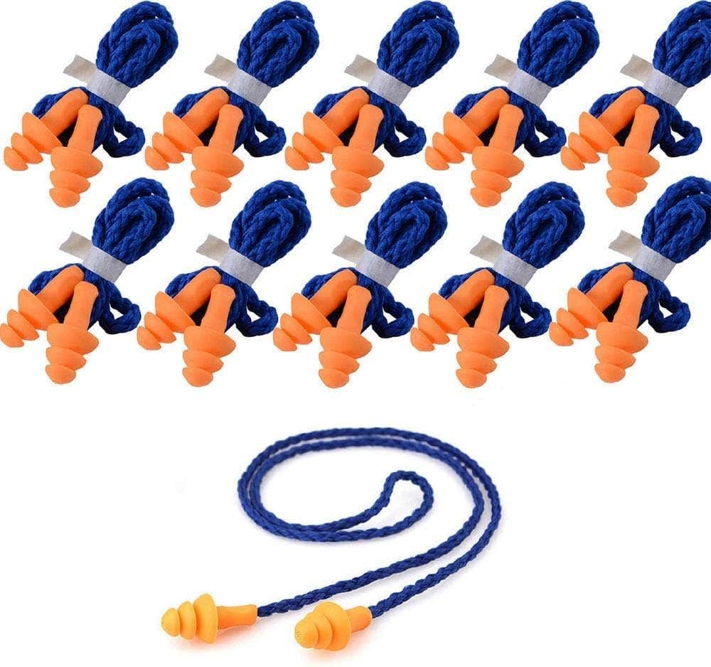 Rips Quality Corded Reusable Ear Plugs - 10 Pair Orange Silicone Ear Protection