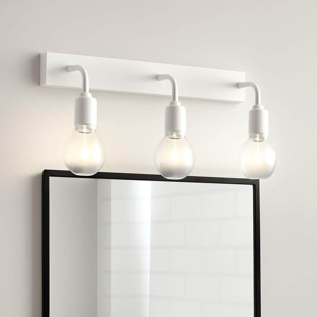 White 3-Light Bathroom Vanity Fixture, Modern Wall Mount - Metal