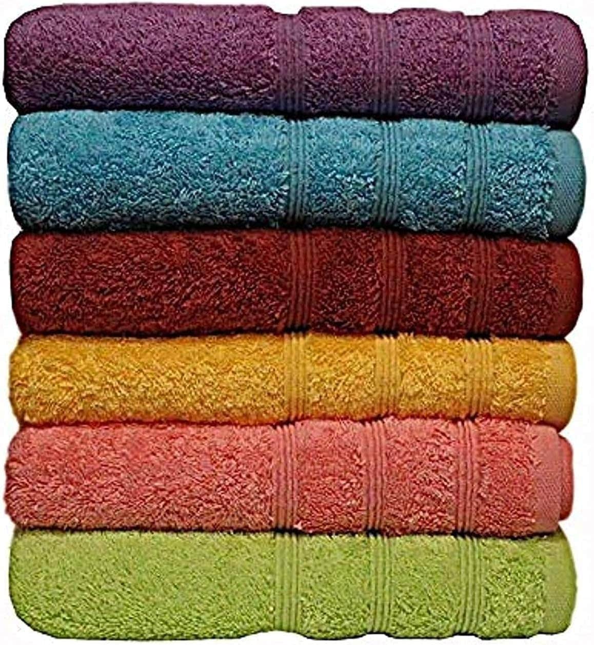 "Set of 6 Ultra-Soft 100% Cotton Bath Towels, High Water Absorption, 50x100 cm, Multi-Colored"
