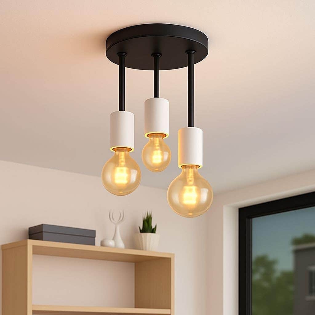 Modern Black Metal 3-Light Pendant Ceiling Fixture with White Glass Shades