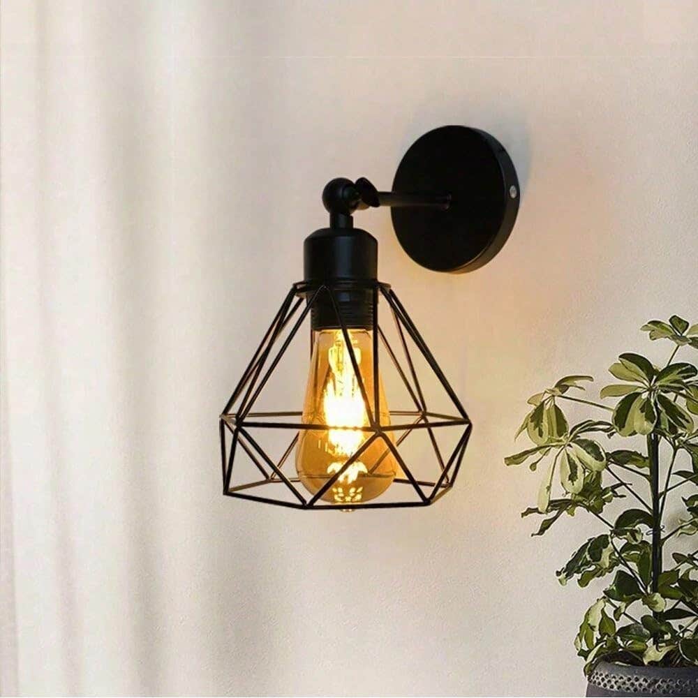 Modern Black Metal Geometric Wall Sconce Light Fixture, Adjustable Mount