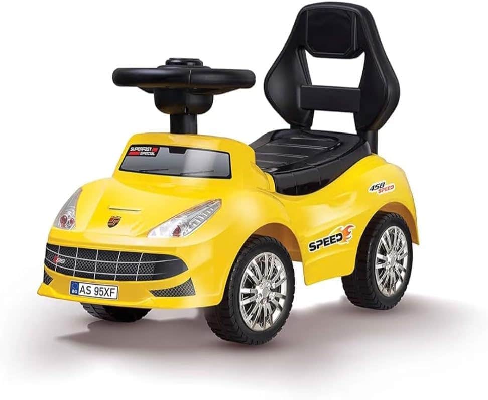 Kidbike Yellow Ride-On Car with Music and High Backrest | Ages 2-7 | Push Drive Toy for Boys and Girls