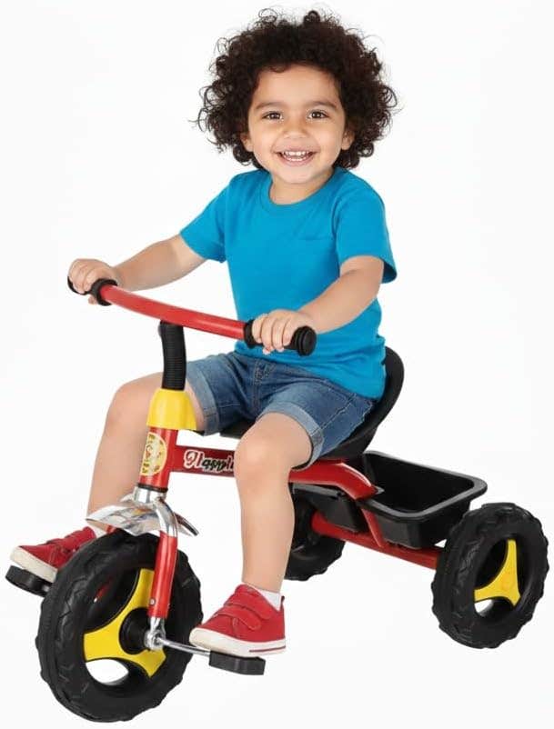 Generic Red Kids' Tricycle with Bump & White Wheels, 3 Wheels, Plastic Material