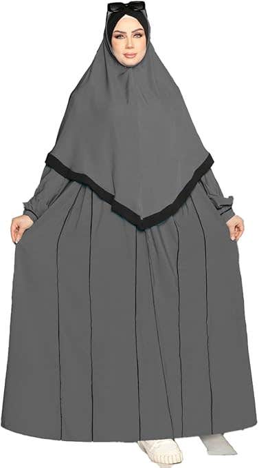 Women's Abaya - Gamal Sons, Royal Crepe, Model 8109, 2 Pieces, Luxury - Gray
