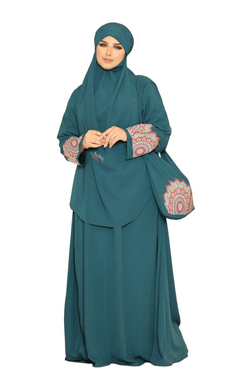 Women's Abaya - Gamal Sons, Royal Crepe, Model 8196, 2 Pieces, Luxury - Petrol Blue