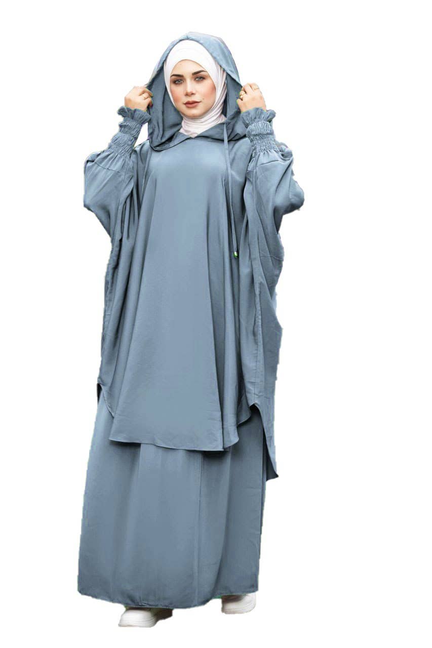 Women's Abaya - Gamal Sons, Royal Crepe, Model 8022, 3 Pieces - Gray