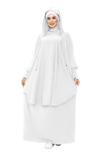 Women's Abaya - Gamal Sons, Royal Crepe, Model 8022, 3 Pieces - White