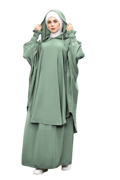 Women's Abaya - Gamal Sons, Model 8022, 3 Pieces, Luxury - Light Green