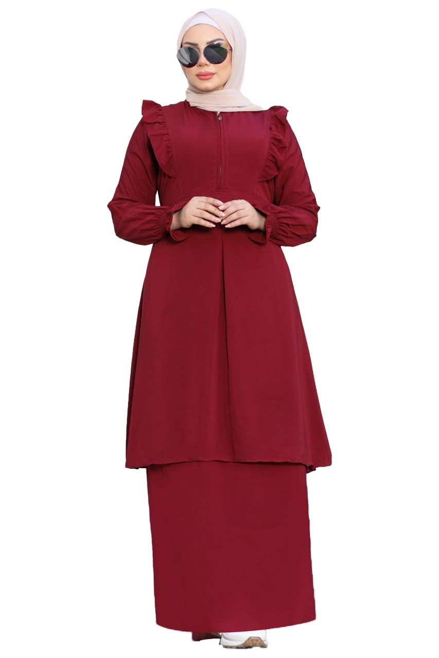 Women's Abaya - Gamal Sons, Royal Crepe, Model 4056, 2 Pieces - Red