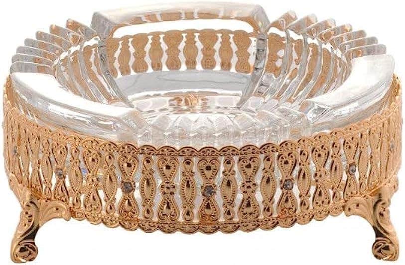 Glass Ashtray, Luxury Ashtray, Gold Frame, Rounded, Creative, Cute, Table Decoration