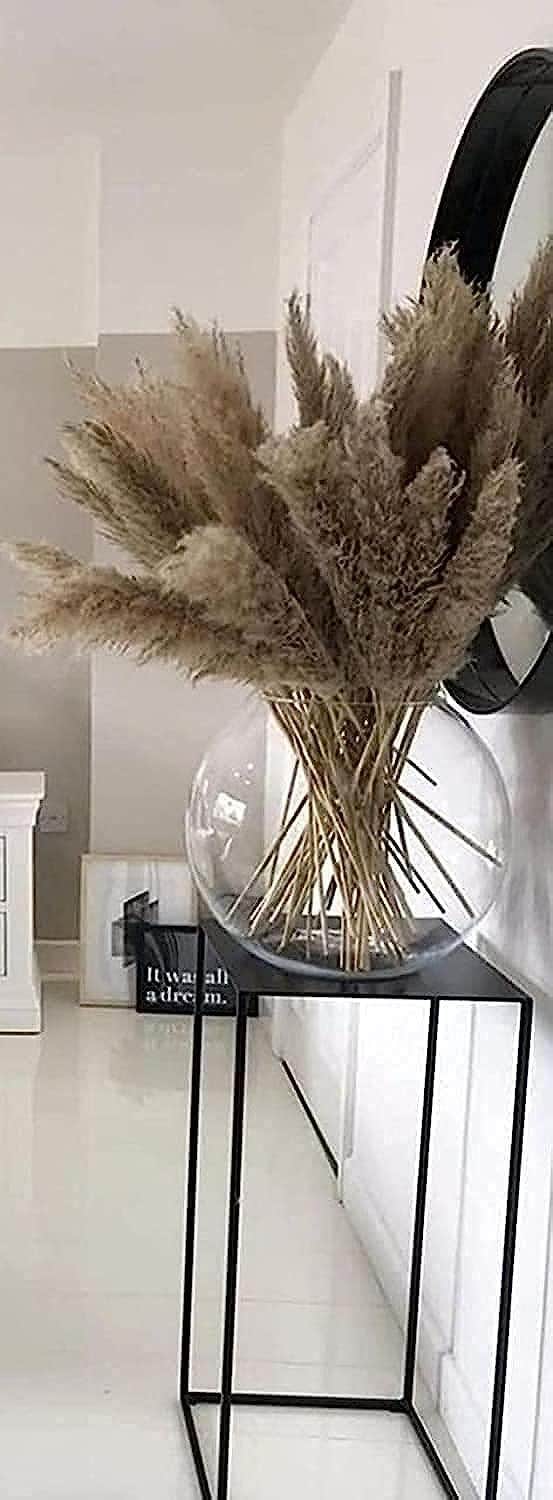 Round Glass Wheat Feather Natural Look for Decoration