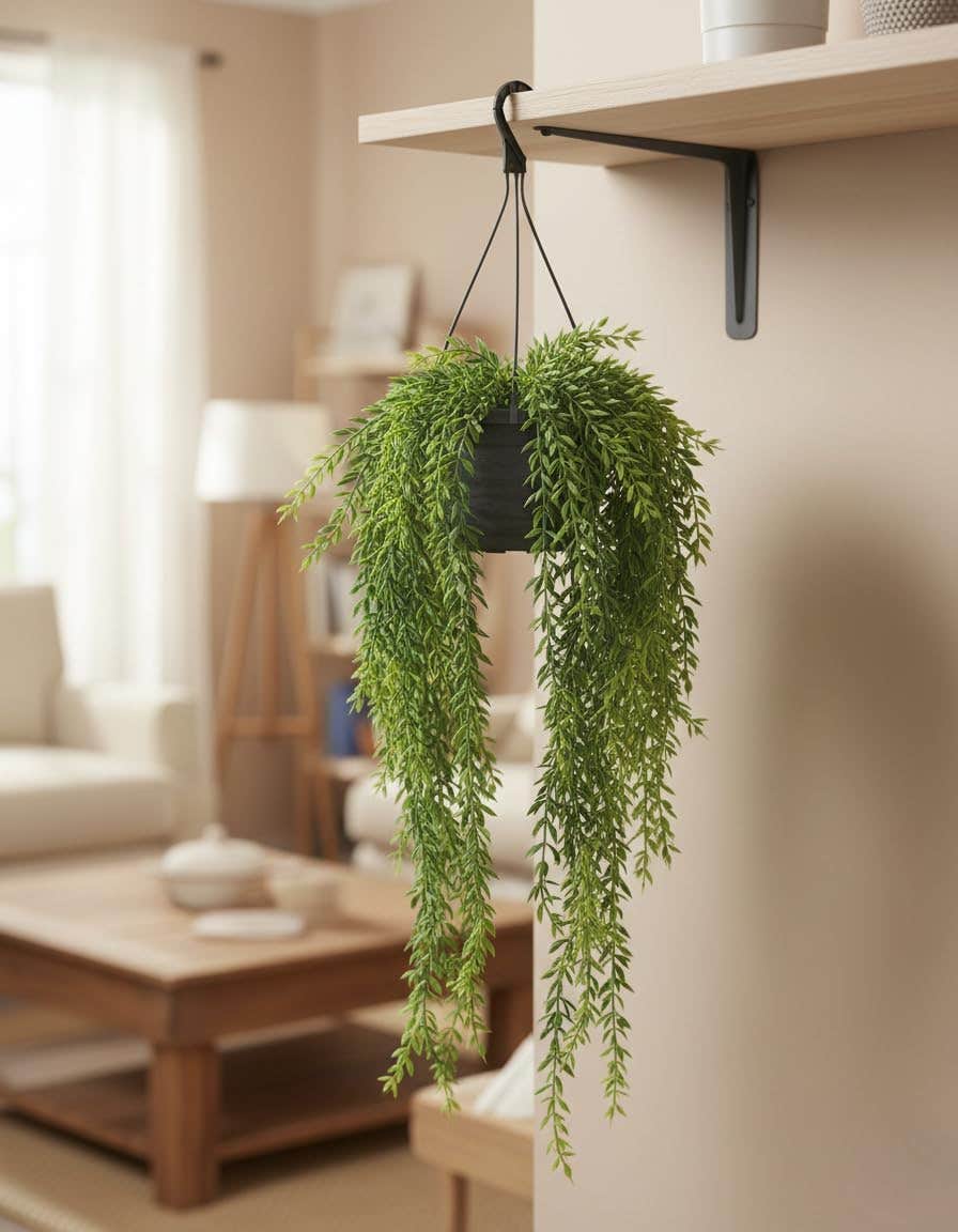 Hanging Plant for Indoor Decor with Black Pot and Hanging Stand – Wall/Ceiling Green Plant for Natural Home and Office (Extra Bulky)