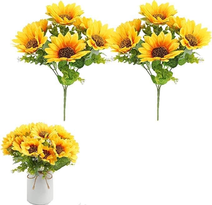 Artificial Sunflower Bouquet - Wedding Party Home Decor - Set of 2 Bouquets - Yellow
