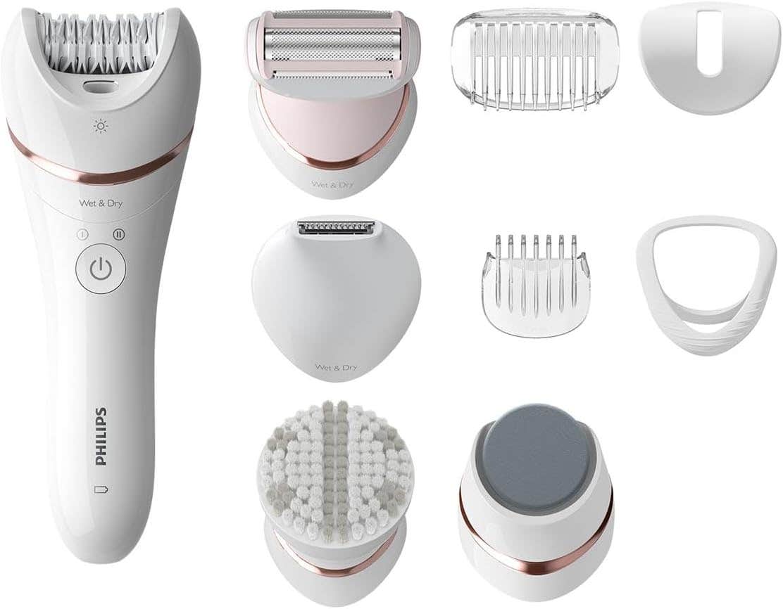 Philips Series 8000 Wet & Dry Cordless Epilator - White, Battery Powered