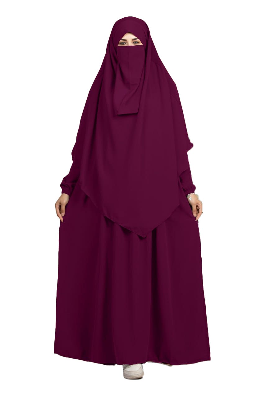 Women's Abaya - Gamal Sons, Royal Crepe, Model 8028, 2 Pieces, Luxury - Burgundy