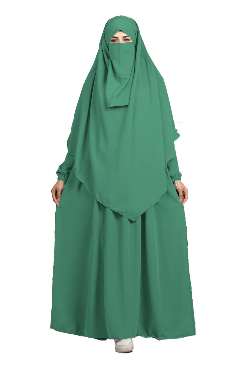 Women's Abaya - Gamal Sons, Royal Crepe, Model 8028, 2 Pieces, Luxury - Green