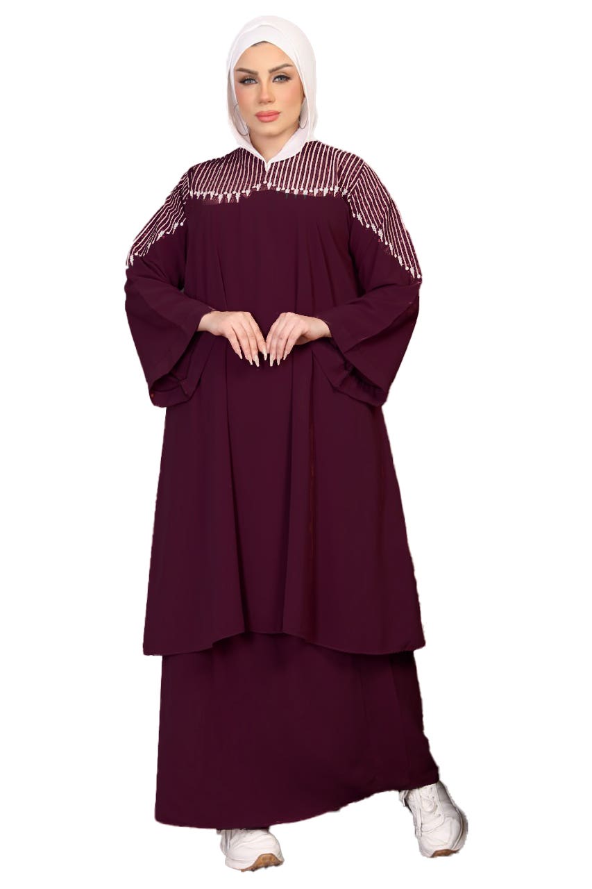 Women's Abaya - Gamal Sons, Royal Crepe, Model 7039, 2 Pieces - Burgundy
