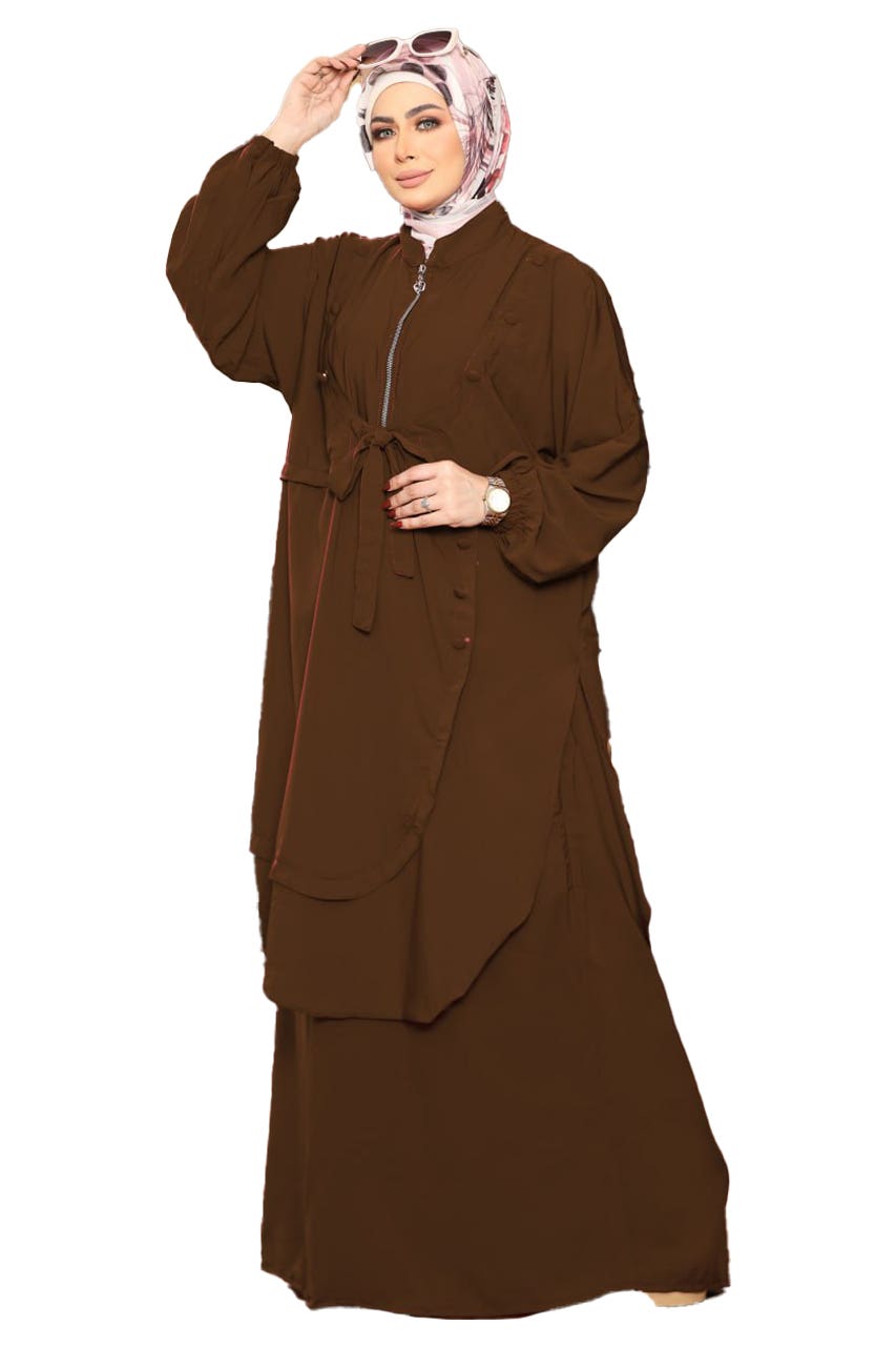 Women's Abaya - Gamal Sons, Model 8087, 2 Pieces, Luxury - Brown