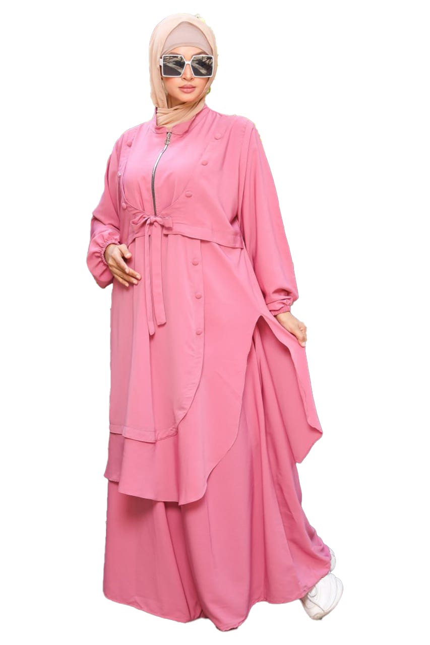 Women's Abaya - Gamal Sons, Royal Crepe, Model 8087, 2 Pieces, Luxury - Pink