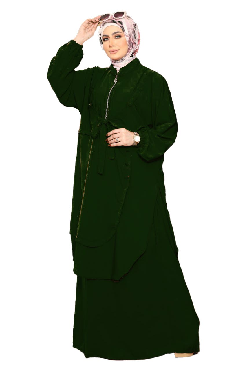 Women's Abaya - Gamal Sons, Royal Crepe, Model 8087, 2 Pieces, Luxury - Olive