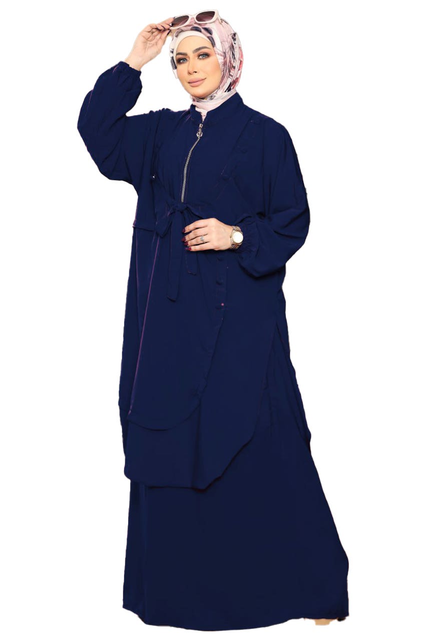 Women's Abaya - Gamal Sons, Royal Crepe, Model 8087, 2 Pieces, Luxury - Blue