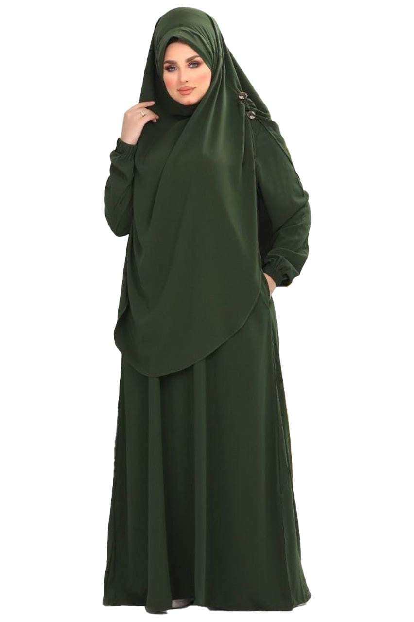 Women's Abaya Set - Gamal Sons, Model 7012, 2 Pieces, Luxury - Olive