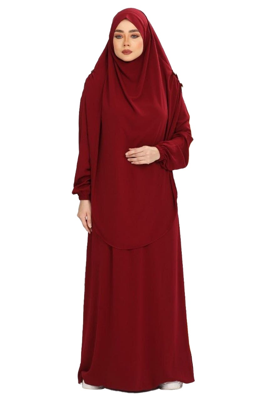 Women's Abaya - Gamal Sons, Model 7012, 2 Pieces, Luxury - Burgundy