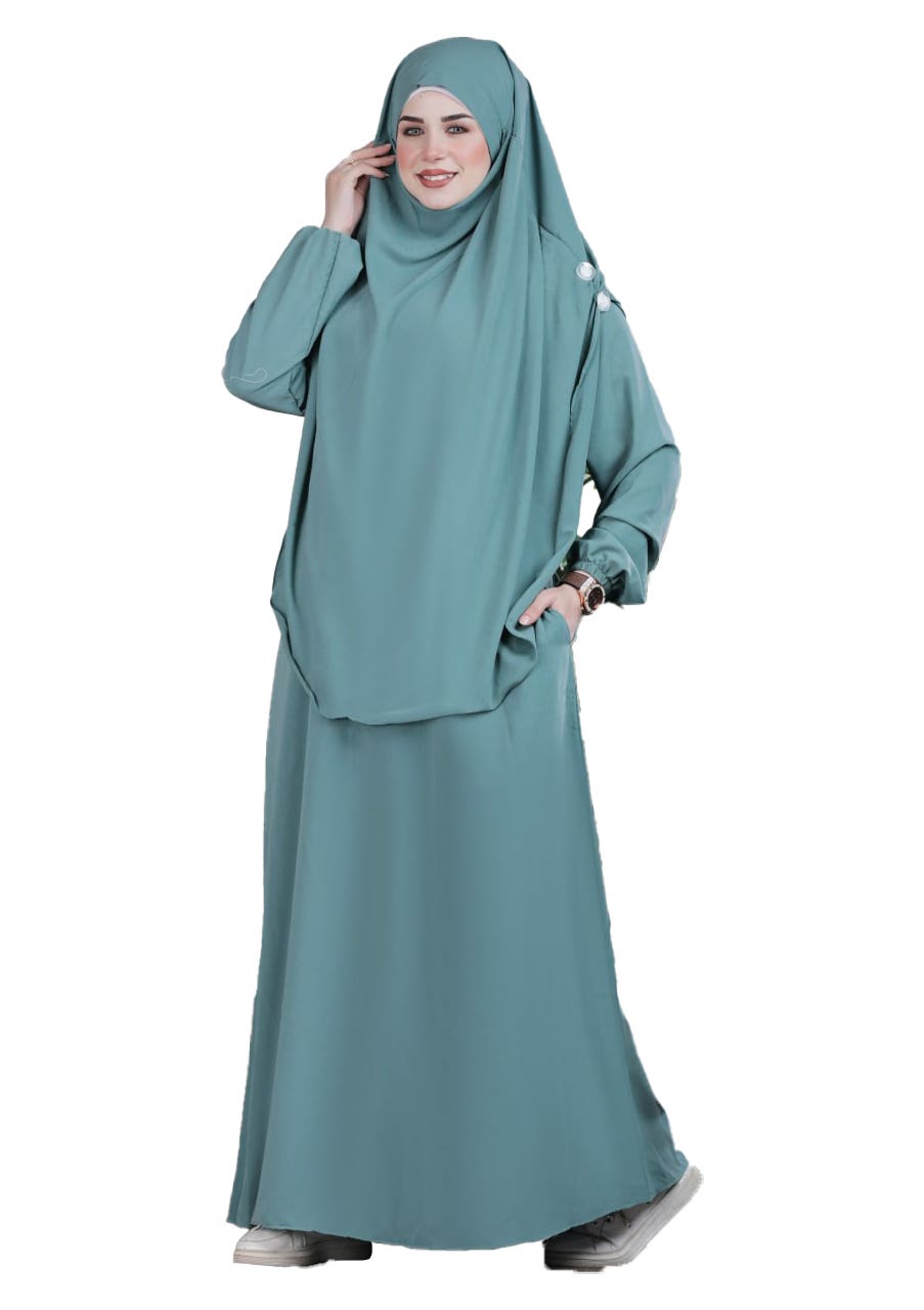 Women's Abaya - Gamal Sons, Royal Crepe, Model 7012, 2 Pieces, Luxury - Mint Green
