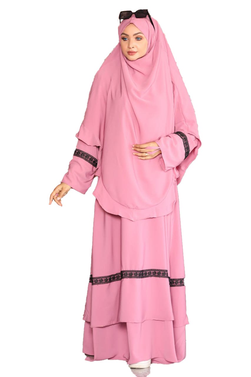 Women's Abaya - Gamal Sons, Model 9055, 2 Pieces, Luxury - Pink
