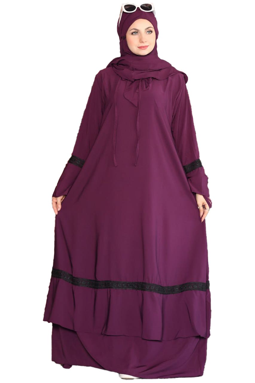 Women's Abaya - Gamal Sons, Model 9055, 2 Pieces, Luxury - Burgundy