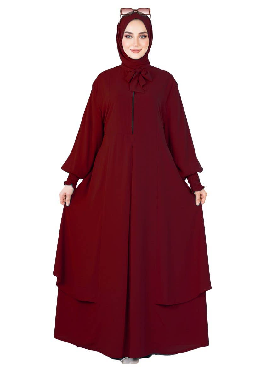 Women's Abaya - Gamal Sons, Model 8006, 3 Pieces, Luxury - Burgundy