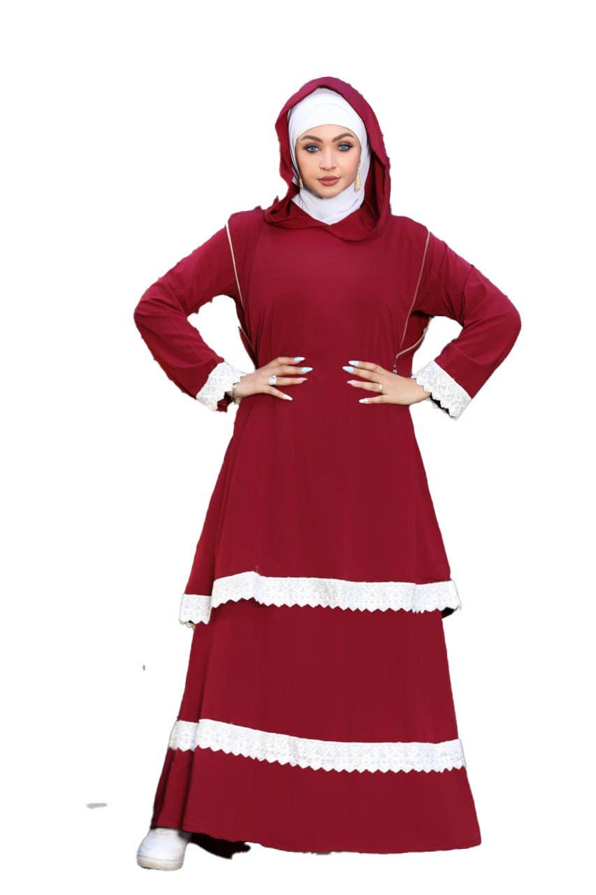 Women's Abaya - Gamal Sons, Royal Crepe, Model 9058, 2 Pieces - Red