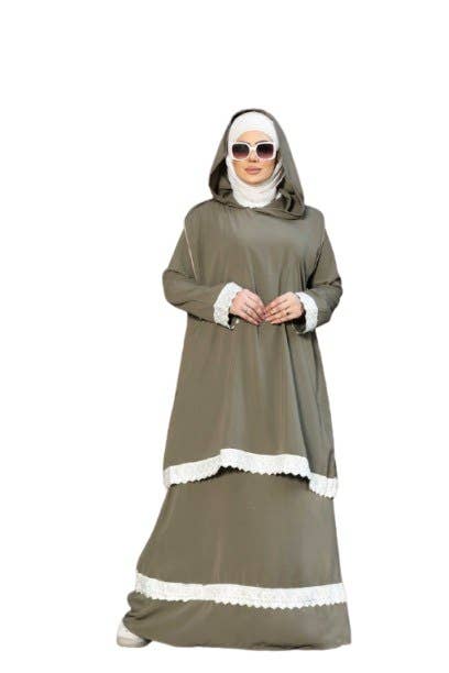 Women's Abaya - Gamal Sons, Royal Crepe & Cotton, Model 9058, 2 Pieces, Luxury - Beige