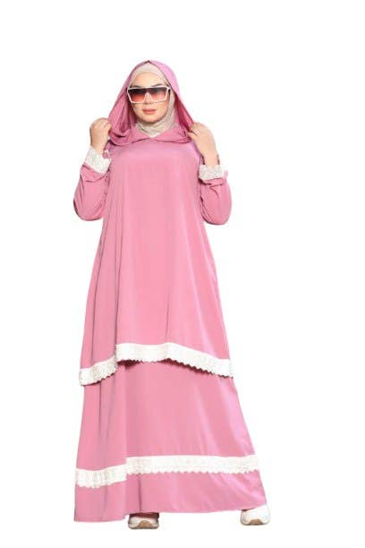 Women's Abaya - Gamal Sons, Royal Crepe, Model 9058, 2 Pieces, Luxury - Pink