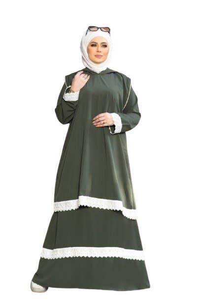Women's Abaya - Gamal Sons, Royal Crepe, Model 9058, 2 Pieces, Luxury - Olive
