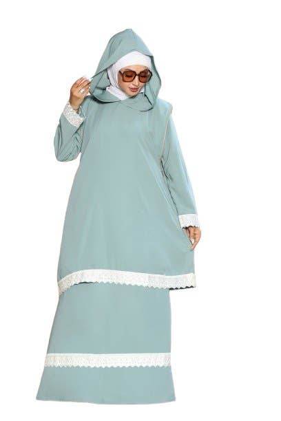 Women's Abaya - Gamal Sons, Royal Crepe, Model 9058, 2 Pieces, Luxury - Mint Green