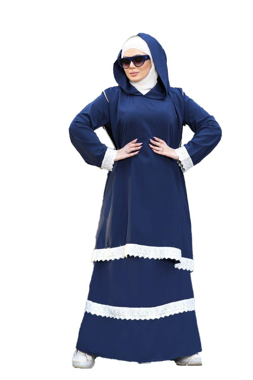 Women's Abaya - Gamal Sons, Royal Crepe, Model 9058, 2 Pieces, Luxury - Blue