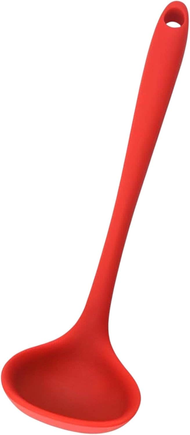21cm Silicone Soup Ladle, Red, Heat-Resistant Kitchen Utensil for Soups and Sauces, Dishwasher Safe