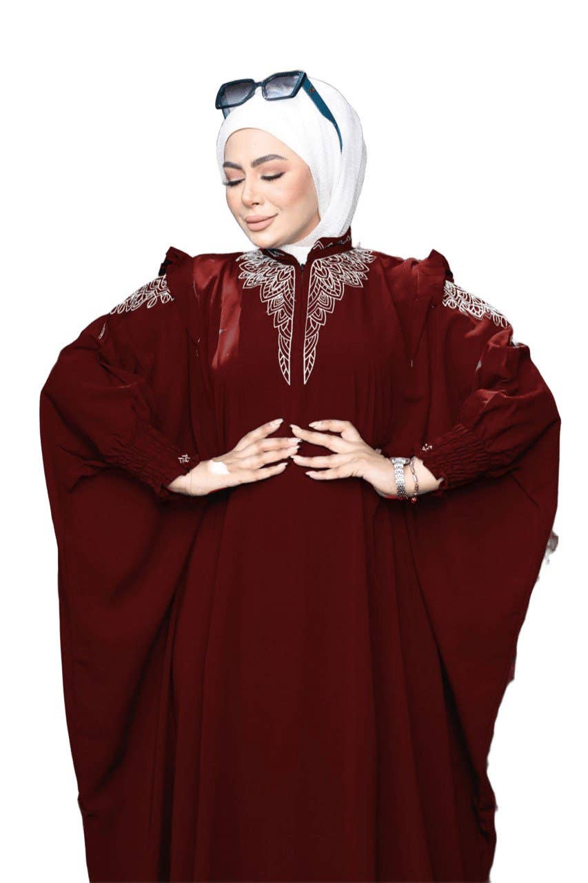 Women's Abaya - Gamal Sons, Royal Crepe, Model 7123, 1 Piece, Luxury - Burgundy