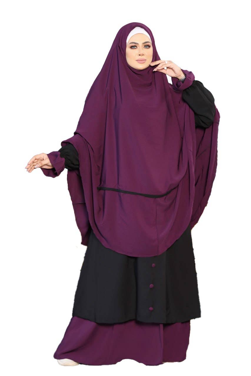 Women's Abaya - Gamal Sons, One Size, Suitable up to 80 kg, Model 9098, 4 Pieces, Luxury - Burgundy