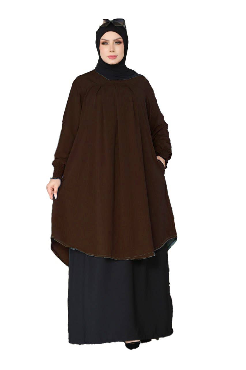 Women's Abaya - Gamal Sons, Royal Crepe, Model 8154, 2 Pieces, Luxury - Brown