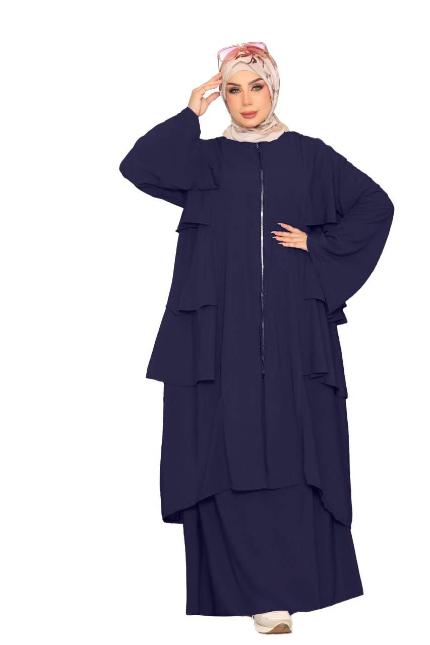 Women's Abaya - Gamal Sons, Royal Crepe, Model 8160, 2 Pieces - Navy Blue