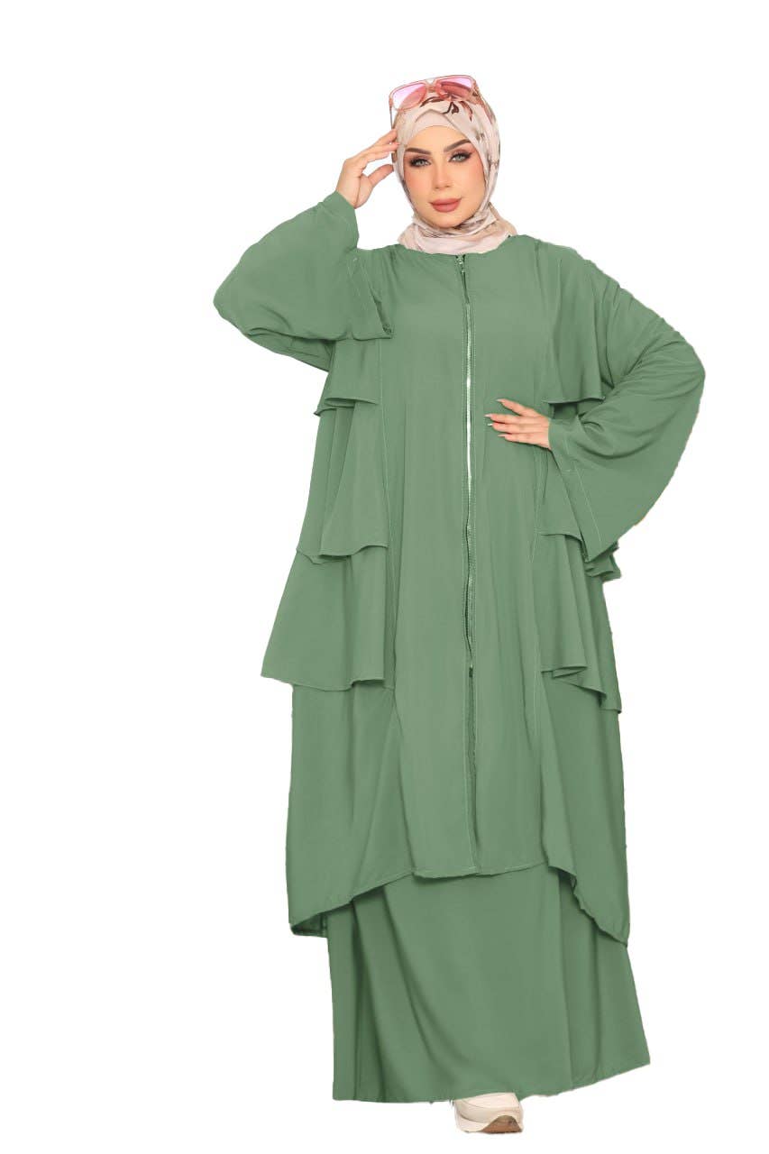 Women's Abaya - Gamal Sons, Royal Crepe, Model 8160, 2 Pieces, Luxury - Green