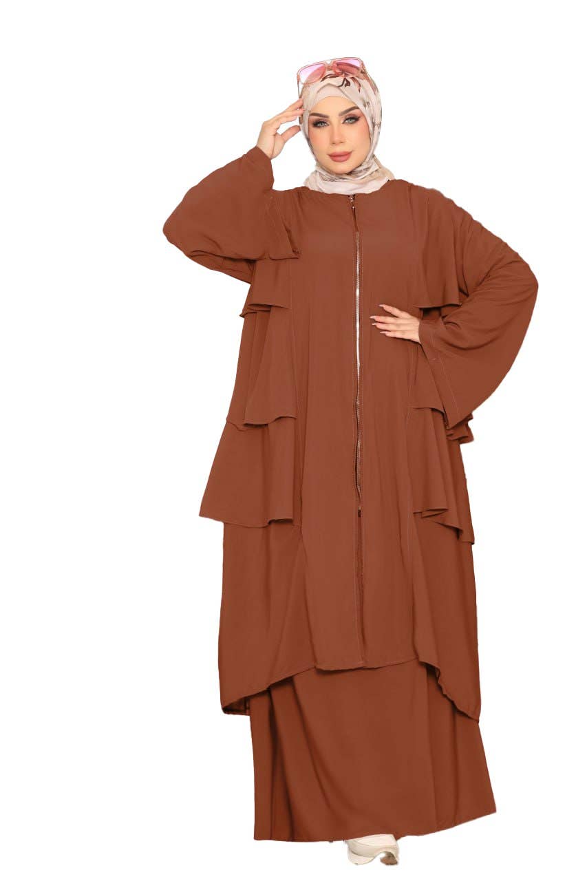 Women's Abaya - Gamal Sons, Royal Crepe, Model 8160, 2 Pieces, Luxury - Brown