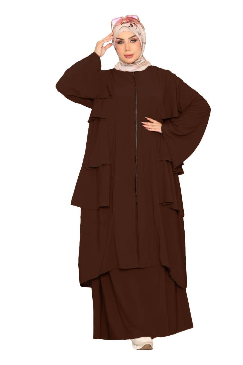 Women's Abaya - Gamal Sons, Royal Crepe, Model 8160, 2 Pieces - Brown