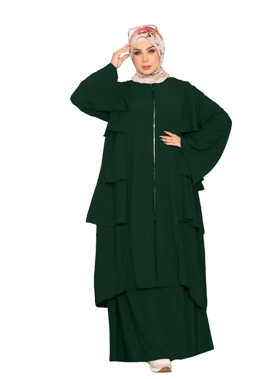 Women's Abaya - Gamal Sons, Royal Crepe, Model 8160, 2 Pieces, Luxury - Olive