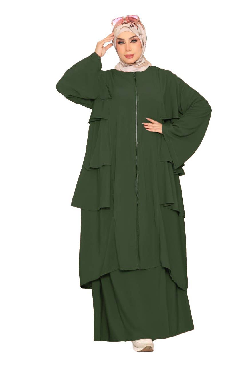Women's Abaya - Gamal Sons, Royal Crepe, Model 8160, 2 Pieces, Luxury - Olive