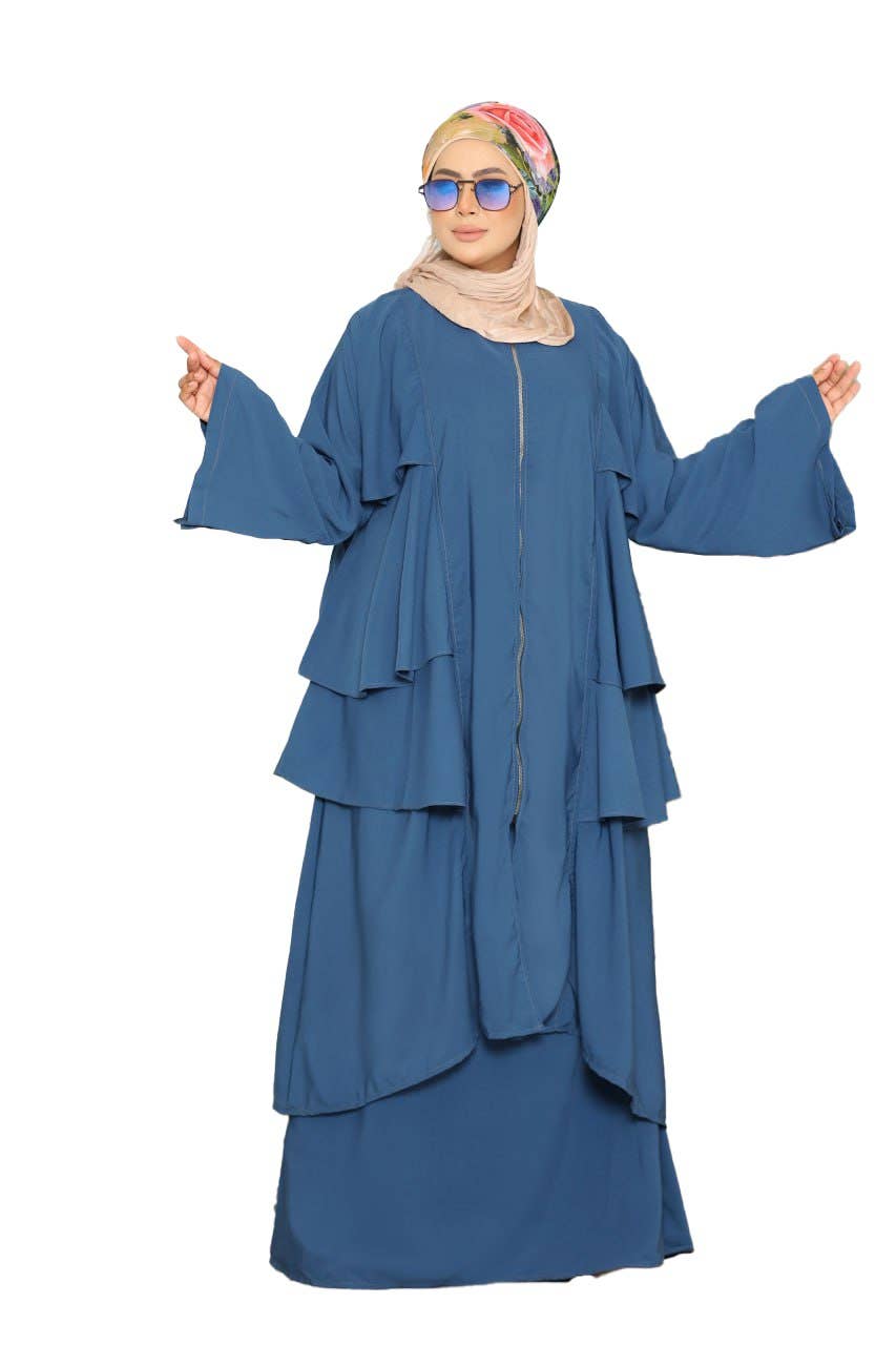 Women's Abaya - Gamal Sons, Royal Crepe, Model 8160, 2 Pieces, Luxury - Blue